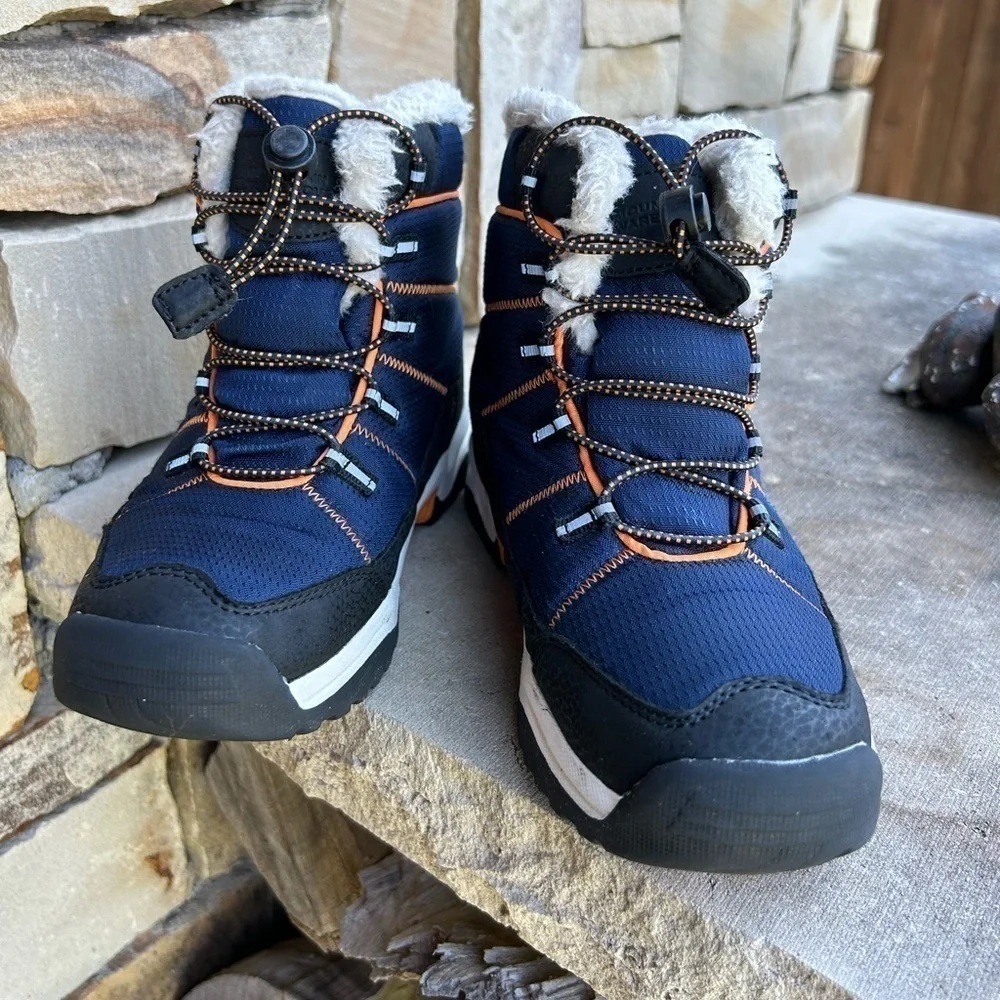 The Comet kids isotherm waterproof navy blue/orange snow boots w/faux furSz-3  k